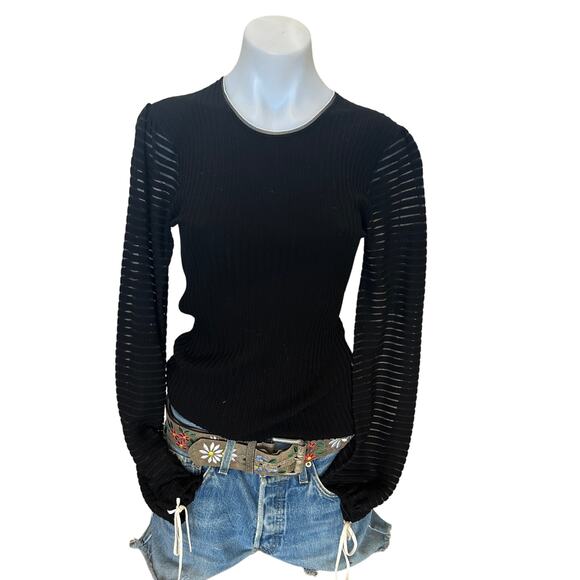 Roksanda Black Balloon Sleeve Top MEDIUM Ribbed Knit Work Cocktail Designer $260 - Picture 4 of 9